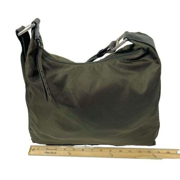 Prada Women's Olive Green Black Nylon Leather Trim Hobo Shoulder Bag Medium - Picture 11 of 13